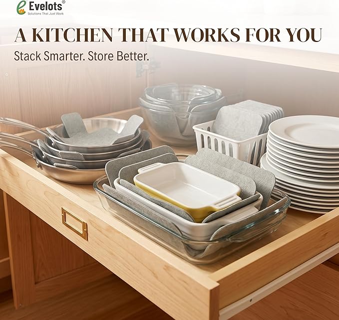 Evelots Bakeware/Cookware Scratch Protectors-Pots/Pan/Dish Dividers-Set of 12 - Two Large Sizes-Extra Thick Felt - Prevent Chips and Cracks When Stacking