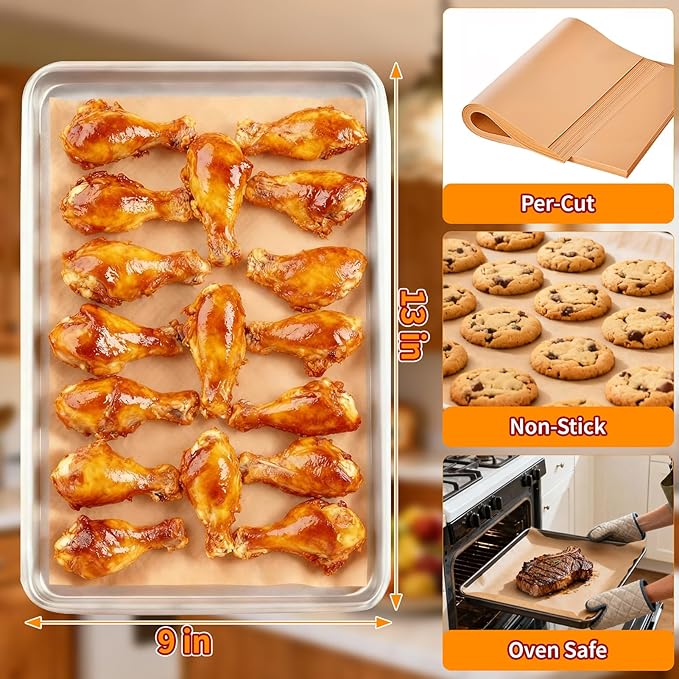 YUANYE 400PCS Parchment Paper Baking Sheets, 9"x13" Unbleached Precut Quarter Parchment Paper for Baking, Non-Stick Baking Paper for Grillin, Steaming Bread Cookies, Cakes, Oven, Air Fryer, Microwave