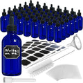 Nevlers 4 Oz Blue Glass Dropper Bottle 48 Pack | Eye Dropper Bottle Set with Glass Droppers for Liquids, Funnel, Brush, Marker, Labels & Shrink Wrap | Tincture Bottles with Droppers for Oils & More