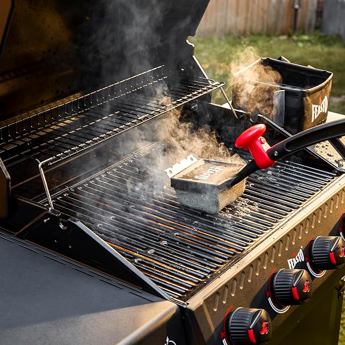 Feasto Grill Brush for Outdoor Grill & BBQ Grill Brush, 6-in-1 Bristle-Free with Interwoven-Tech & Thermal-Sensitive Sponge, Unique Seamless-Fit Scraper Tool for Cast Iron/Stainless-Steel Grates