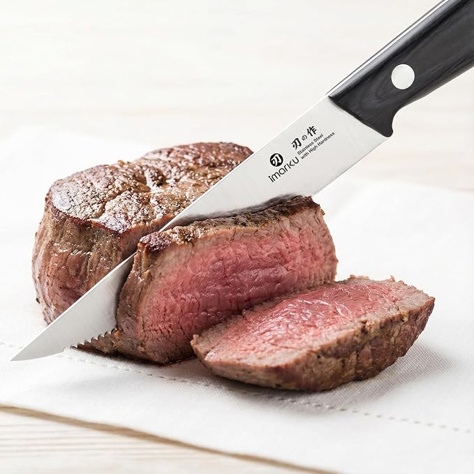 imarku Japanese Steak Knives, Steak Knives Set of 8,Stainless Steel Serrated Steak Knife,Steak Knife with Pakkawood Ergonomic Handle,Gift for Men and Women
