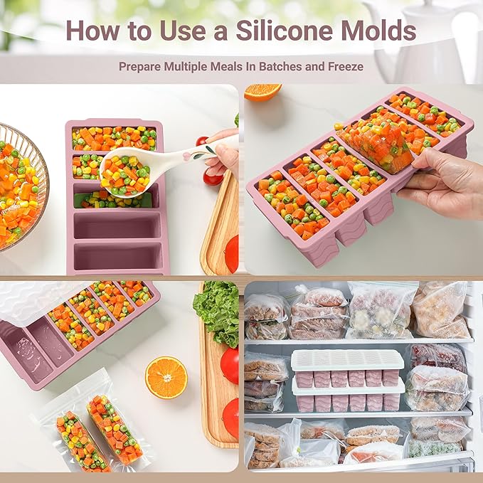 1/2 Cup Silicone Freezer Molds with Lid, 2-Pack Silicone Freezer Trays for Soup, Sauce & Broth – Meal Prep Containers, Large Ice Cube Tray, Oven & Dishwasher Safe