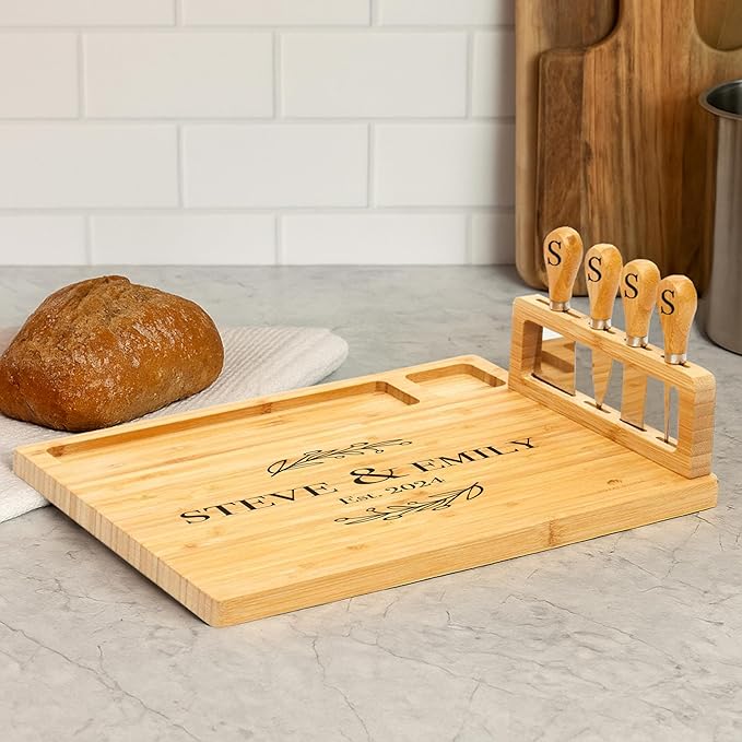 RoyalHouse Personalized Charcuterie Board, Custom Bamboo Engraved Cheese Board, Customized Gifts, Bridal Shower Gifts, Perfect for Personalized Wedding and Christmas Gift