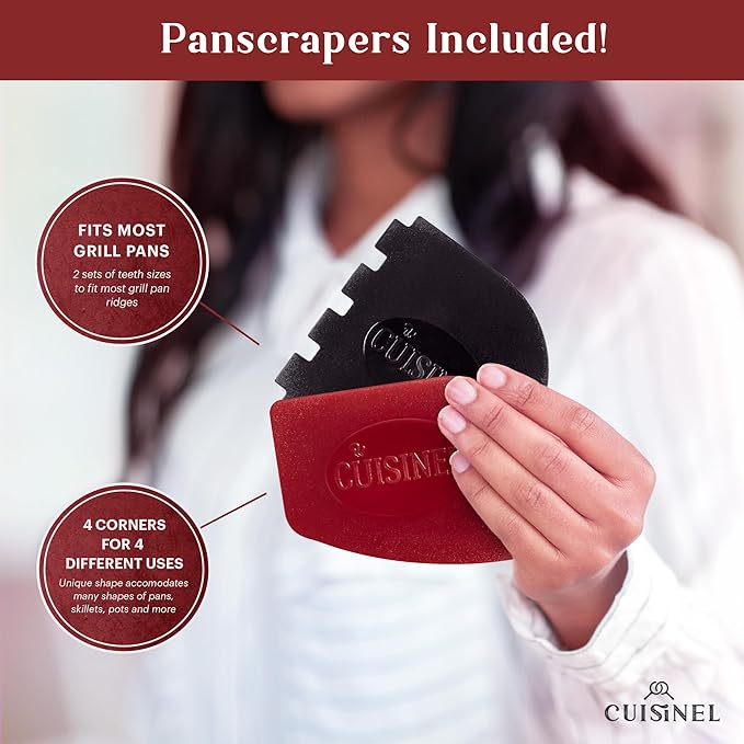 Cuisinel Cast Iron Griddle/Grill + Scraper/Cleaner - Reversible Pre-Seasoned 20" X 10"-inch Dual Handle Flat Skillet and Griller Pan + Cleaning Accessories - Indoor/Outdoor Stove Top Burner, Gas Safe