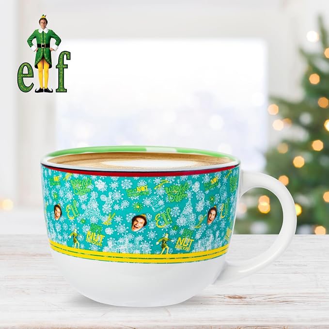 Silver Buffalo Elf Buddy Iconic Quotes Christmas Ceramic Soup Mug, 24 Ounces