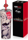 Dragon Glassware x Marilyn Monroe 100th Celebration Tumbler, 24oz - Glamour | Vacuum Insulated Stainless Steel Tumbler with Straw & Lid; Double Walled Tumbler with Straw Charm; Marilyn Monroe Cup
