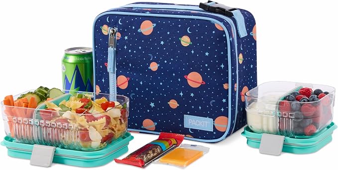 PackIt Freezable Classic Lunch Box, Little Planets, Built with EcoFreeze Technology, Collapsible, Reusable, Zip Closure With Zip Front Pocket and Buckle Handle, Designed for Fresh Lunch On the Go
