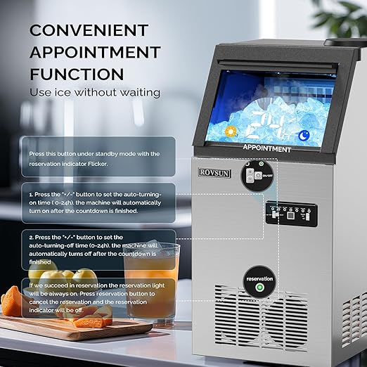ROVSUN Stainless Steel Commercial Ice Maker Machine, Make 150lbs/24h, 24lbs Storage,Under Counter/Freestanding Automatic Ice Machine for Home Restaurant Bar Cafe