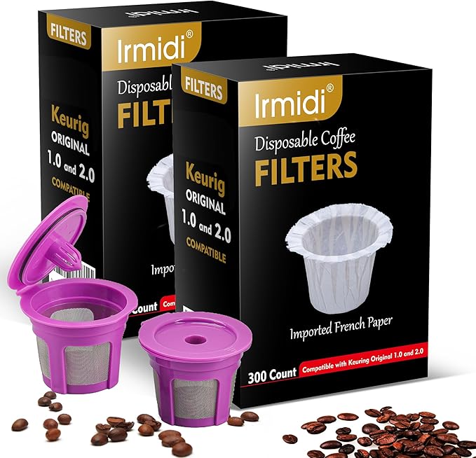 Irmidi 2 Pack Reusable K Cup Coffee Pods Fit all K Cups with 600 Count Disposable Coffee Filter Compatible with Single Serve Coffee Maker 2.0 & 1.0
