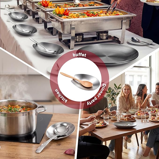 LemonRoad 6 Pcs Large Stainless Steel Spoon Rest, Spatula Ladle Holder, Spoon Rest for Counter Stove Top Coffee Station, Stainless Steel Utensil, Kitchen Accessories Dishwasher Safe