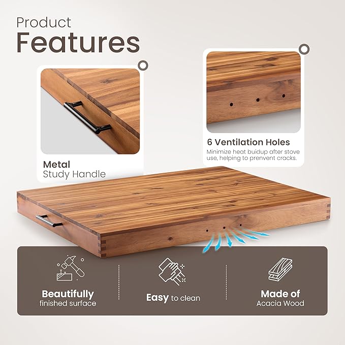 Stove Top Covers for Electric Stove with Handles 30”x22” (Outer) / 28.9”x20.8” (Inner) - Acacia Wood Noodle Board for Gas Stovetop - Stove Top Covers for Gas Burners, Sink Cutting Board (Acacia color)