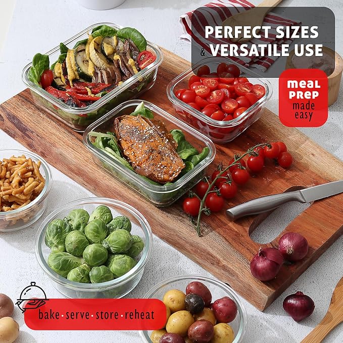 Nestl 24pc Glass Storage Containers with Lids, 12 Glass Food Storage Containers with 12 Airtight Lids for Pantry & Kitchen, Meal Prep Containers for Lunch, Oven Microwave & Dishwasher Safe, Sage Green