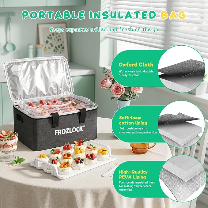 Cupcake Carrier 24 Count, Cupcake Holder With Lid And Handles, 2-Layer Cupcakes Storage Containers, Cupcake Transport Container, Cupcake Box With Portable Insulated Bag And 200pcs Cupcake Liners