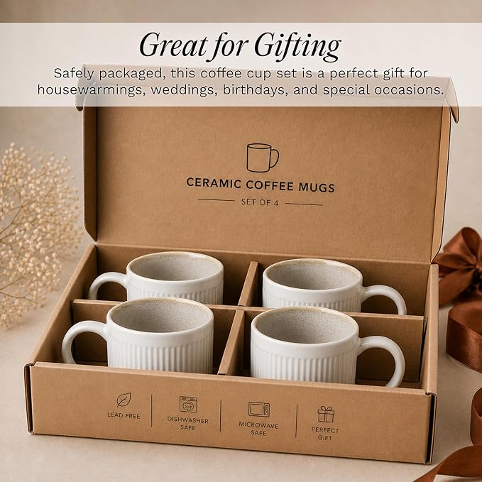 SANGO Anderson Cream Coffee Mugs Set of 4, 16.5 oz Stoneware Coffee Mug Set, Big Ceramic Tea Cup with Reactive Glaze for Cappuccino, Latte, Large Coffee Cups with Handle, Microwave & Dishwasher Safe