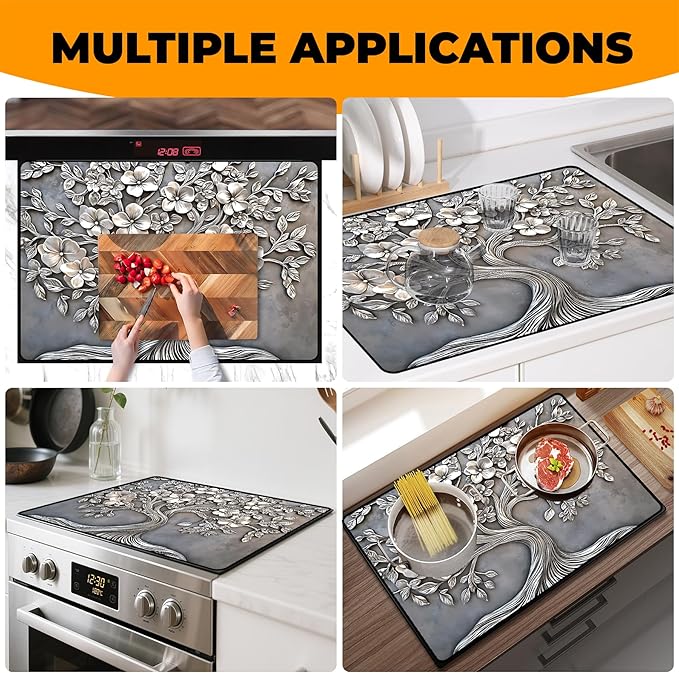 Heat-Resistant Glass Stove Top Cover with Anti-Slip Rubber Coating – Electric Stove Protector, Scratch-Resistant, Expands Counter Space, Stylish Kitchen Decor (Tree)