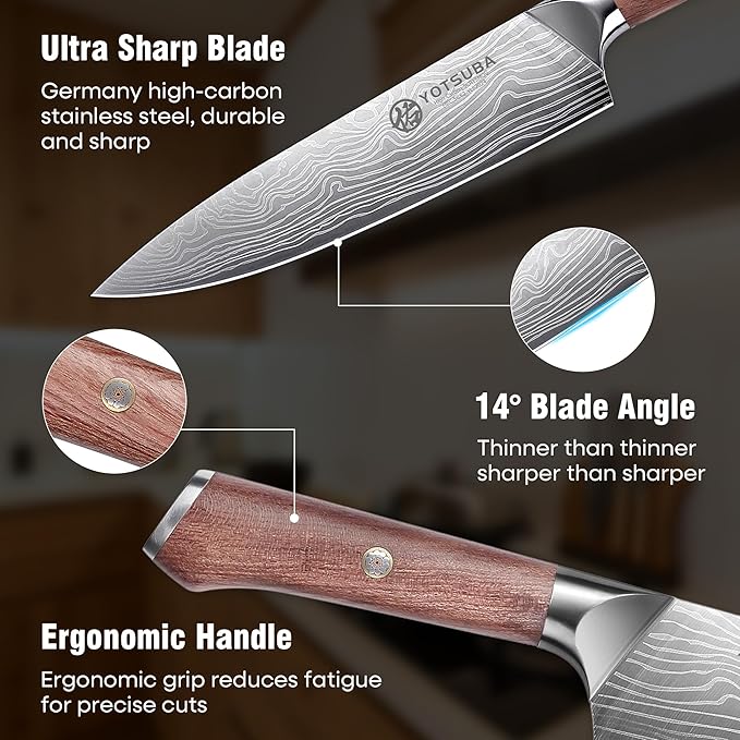 YOTSUBA Kitchen Knife Set 3 PCS, Ultra Sharp Japanese Knife Set, High Carbon Stainless Steel Blade With Smooth Ergonomic Handle for Home & Restaurant Use