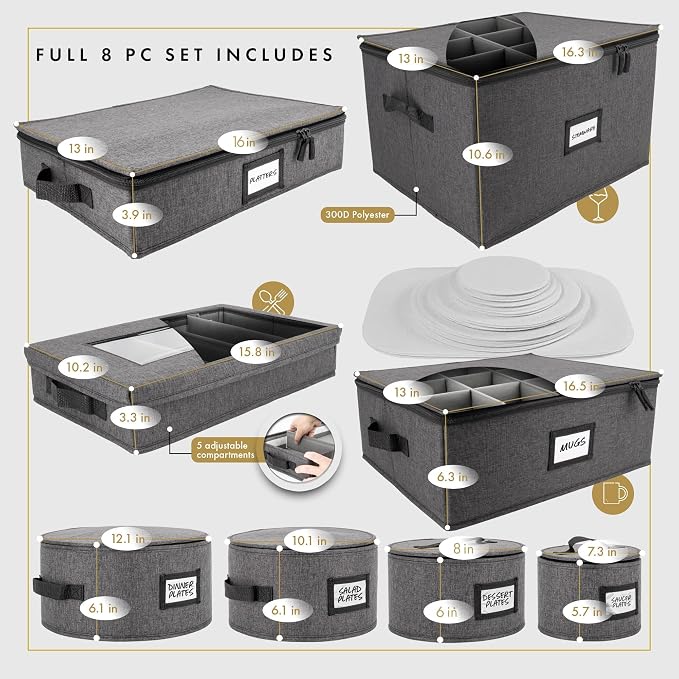 Homelux Theory Silverware Organizer with Lid, Hard Shell China Storage Containers for Flatware Storage, Heavy Duty Silverware Storage Box for Packing Serving Utensils with 5 Dividers and Thick Surface