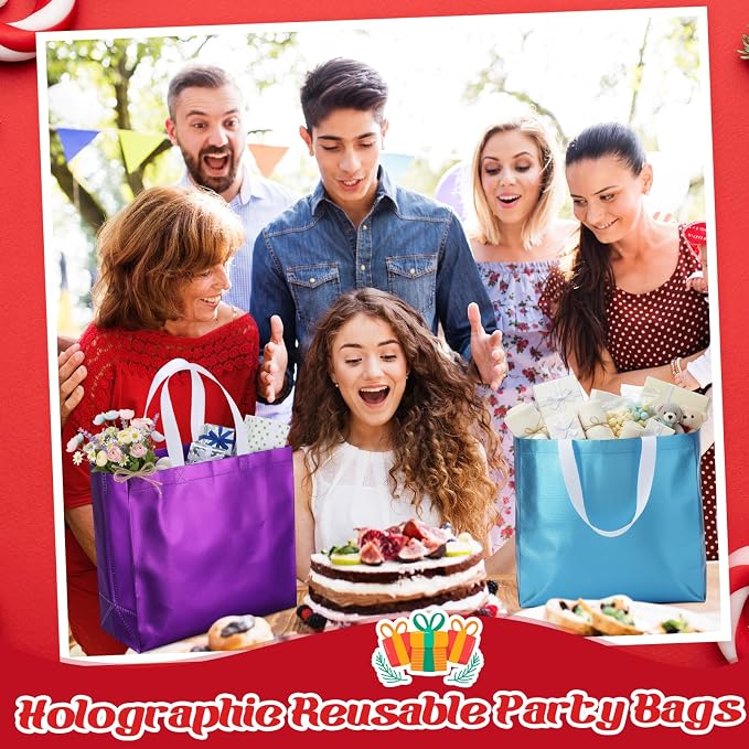 Eccliy Reusable Gift Bags Set Glossy Grocery Gift Tote Bag with Handle for Wedding, Bridal Shower, 4th of July, Summer Event(12 x 11 x 4.7 I Inch,Colorful,80 Pcs)