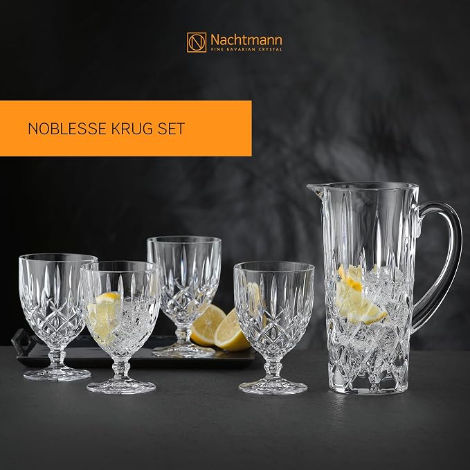 Nachtmann Noblesse 5 Piece Set, Pitcher and 4 Stemmed Glasses, Clear | Glass
