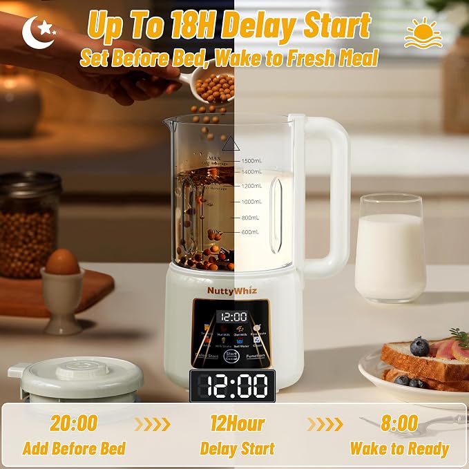 50oz Nut Milk Maker Machine, 8 in 1 Soy Milk Maker with 12 Blades | No Soak/Delay Start/Keep Warm/Self-Clean for Homemade Almond/Soy/Oat Milk, Juice, Plant-Based Dairy Free for Family & Party