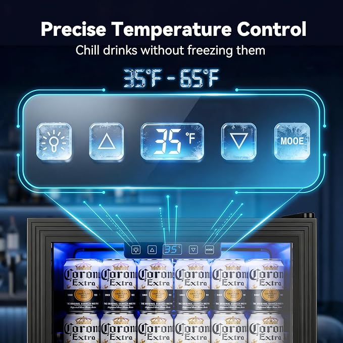 Manastin Beverage Refrigerator Cooler Freestanding Mini Fridge Cooler with Glass Door, Adjustable Shelves & Digital Temperature Display for Soda, Beer or Wine (Black, 2.47 Cu.Ft)