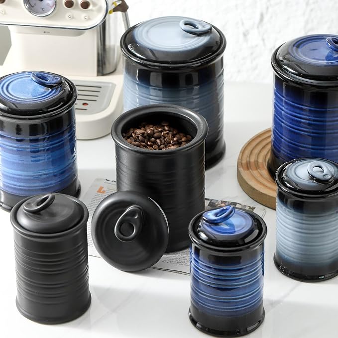 Nihow Food Storage Jar,Ceramic Canister Sets for The Kitchen,Set of 3,Black | Air Tight Lid,Seal Damp-proof,For Flour/Sugar/Rice/Coffee/Cookies/Candy,Kitchen Counter Canister/Dishwasher Safe