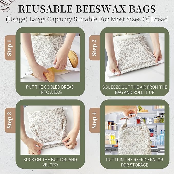 Bread Bags,Reusable Beeswax Bread Bags for Sourdough
