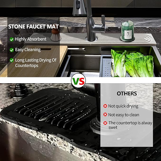 Faucet Mat For Kitchen Sink, 15.7" Diatomite Kitchen Sink Splash Guard, Super Absorbent, Sink Faucet Mat Splash Guard, Faucet Sink Splash Guard For Bathroom Counter (Light Gray)
