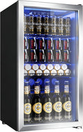 Manastin Beverage Refrigerator Cooler-Mini Fridge Freestanding Cooler with Glass Door, Adjustable Shelves & Digital Temperature Display for Soda, Wine or Beer (Silver, 3.2 Cu.Ft)