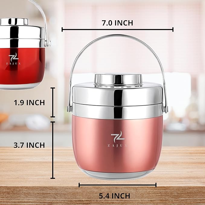 Stainless Steel Lunch Box Rose Gold for Adults, Large Capacity 51 oz (1,5L), Double compartment, Keeps food Fresh and Warm, Ideal for Work and Travel, Leak-Proof, Portable. Includes Special Bag.