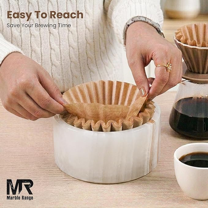 Marble Coffee Filter Holder – 6 inch Handmade White Onyx Coffee Filter Holder with Lid, Storage Organizer for Kitchen Countertop & Bar Decor