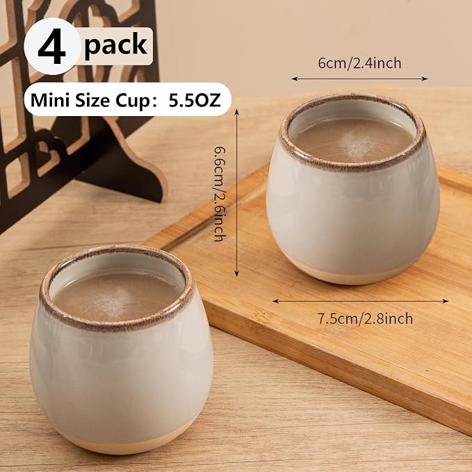 4pcs Japanese Tea Cups, 5.5OZ Vintage Espresso Cups, Handless Design Small Coffee Mugs, Microwave & Dishwasher Safe, Gift for Coffee Tea Lovers(4pcs Retro Grey)