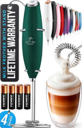 Zulay Kitchen Powerful Milk Frother Wand With 4 AA Duracell Batteries - Ultra Fast Handheld Drink Mixer - Electric Whisk Foam Maker for Coffee, Lattes, Cappuccino, Matcha & Creamer - Dark Green