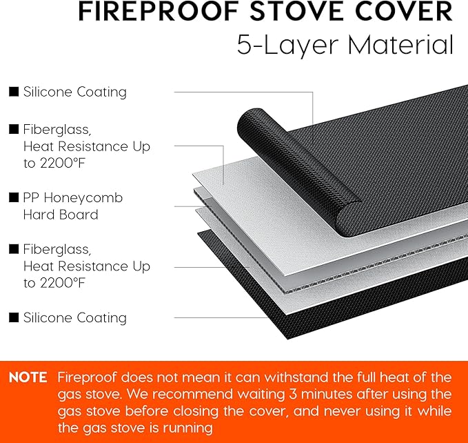 Fireproof Gas Stove Top Cover – Heat-Resistant Gas Stove Cover Hard Board, Foldable Oven Cooktop Protector, Durable & Easy-Clean Black Range Mat, 30 x 21 Inch