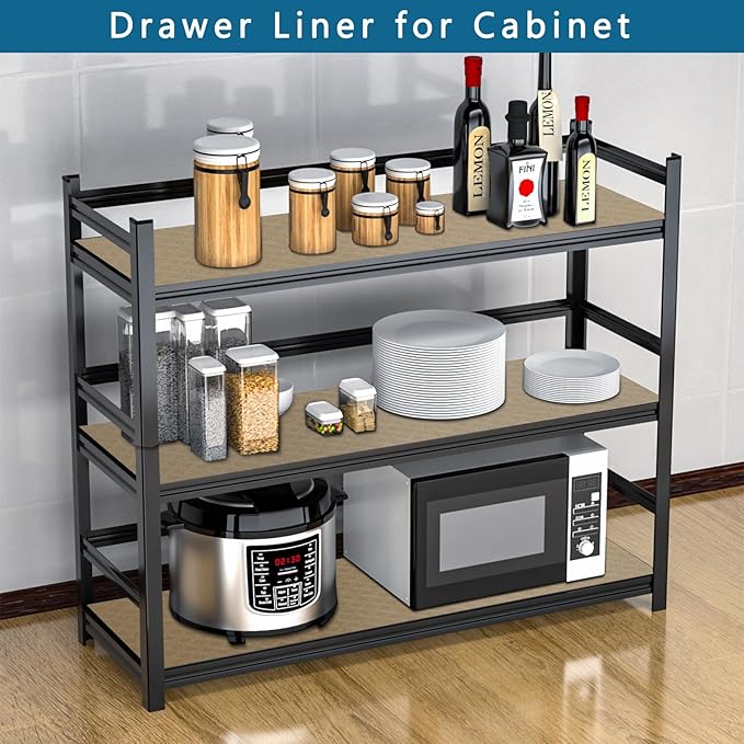 HooTown Kitchen Shelf Liner Drawer Liners, 23.6"W x 78.7"L Non-Adhesive Cabinet Cupboard Liners Refrigerator Waterproof Fridge Mat with Durable Kitchen Cabinet Mat for Drawers, Shelves, Pantry, Khaki