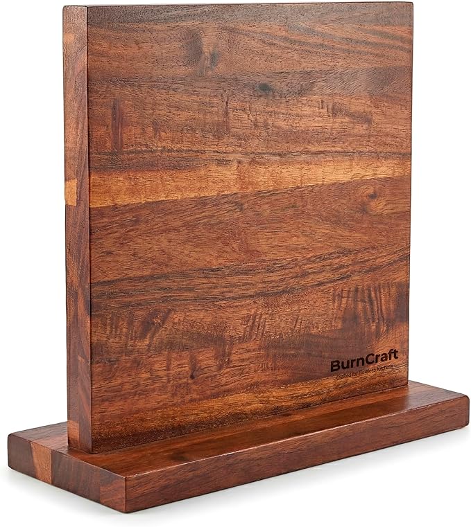 Magnetic Knife Block Acacia Wood, 12 x 10 Inch Double Sided Magnetic Knife Holder with Strong Enhanced Magnets, Wooden Knife Organizer Stand for Kitchen Countertop, Without Knives