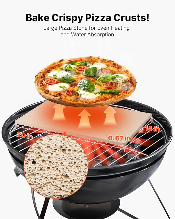 VEVOR Pizza Stone, 20 x 14 x 0.67 in Rectangular Pizza Stone, Extra Large Baking-Stone with Scraper, 1450℉ Heat-Resistant Cordierite, for Oven, BBQ Griller, Baking Bread & Pizza