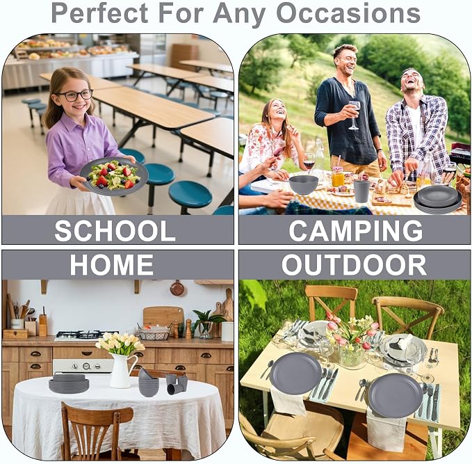 Supernal Wheat Straw Dinnerware Sets,Unbreakable Dinner Plates for 6,Microwave Dishwasher Safe,Reusable Dinnerware,Dark Gray Set 12pcs Plates, 6pcs Bowls, 6pcs Cups