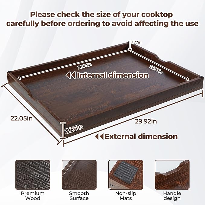 WOLKI Noodle Board Stove Covers for Gas Burners, 30"L x 22"W x 2.4"Th Heavyweight Stove Top Covers for Electric Stove, Buil-in Handles, RV Stove Cover, Wooden Serving Tray, Walnut