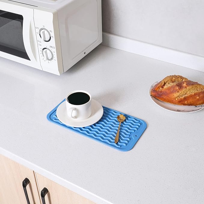 MicoYang Silicone Dish Drying Mat for Multiple Usage,Easy clean,Eco-friendly,Heat-resistant Silicone Mat for Kitchen Counter or Sink,Refrigerator or Drawer Liner Lichen BlueL S 12 inches x 6 inches