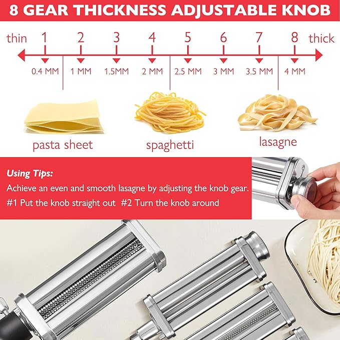 Wiselet Pasta Maker Attachment for KitchenAid Stand Mixer, 3 Pieces Pasta Roller Attachments, Full Body Stainless Steel and Heavy Duty, Homemade Spaghetti, Fettucine and Lasagne…