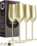 Gusto Nostro Stainless Steel Gold Champagne Flutes Set of 4 - Unique, Unbreakable, Colorful Metal Champagne Glasses - Modern Toasting Flutes - Luxury Wedding Gifts for Couple - Wedding Registry Idea