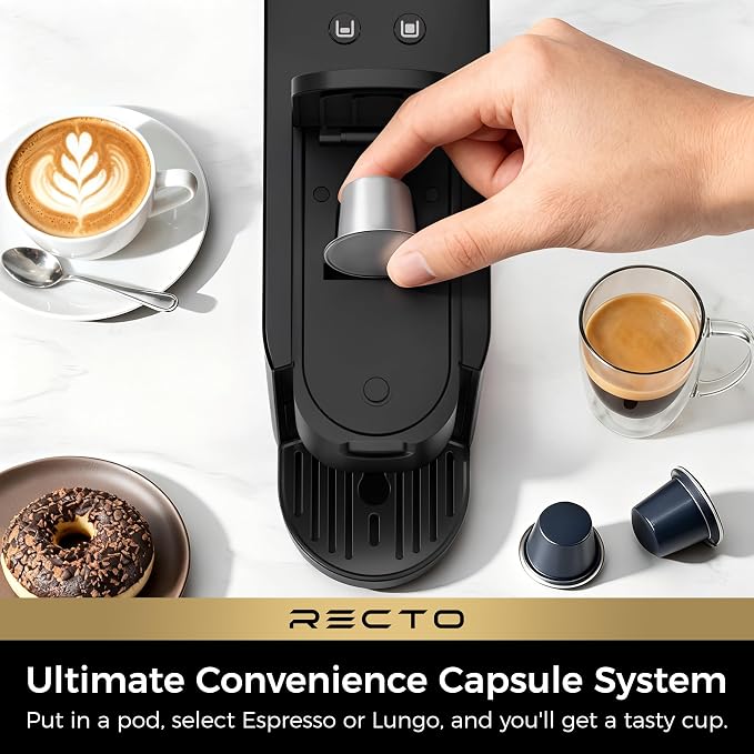 CHULUX RectoCafé Espresso Machine for Nespresso Original Capsule Pod, 20 Bar Professional Italian Pump Coffee Machine, Extra Mini Espresso Maker for Home & Office, Black