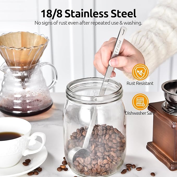 U-Taste 600ºF Heat Resistant BPA Free Silicone Spatula Set of 4 (Multicolor), and 18/8 Stainless Steel 10in Extra Long Coffee Scoop Set of 2, 1&2Tbsp(15&30ml)