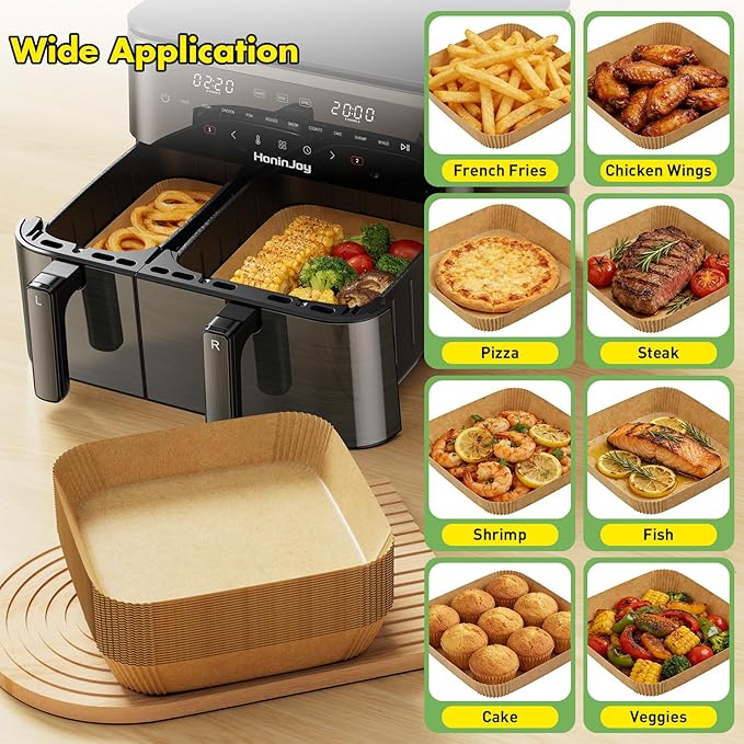 100Pcs 8 Inch Air Fryer Liners Disposable, Airfryer Paper Liners for 6-10QT, Liners Paper Oil Proof and Easy Cleanup, Non Stick Air Fryers Accessories, Baking Liners, Parchment Paper Sheet, Square