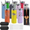 Joyclub Personalized Graduation Gifts Tumblers Bulk 10 Pack 20 oz Insulated Tumbler with Lids and Straws Skinny Straight Powder Coated Tumbler for Laser Engraving Custom Tumbler with Gift Box