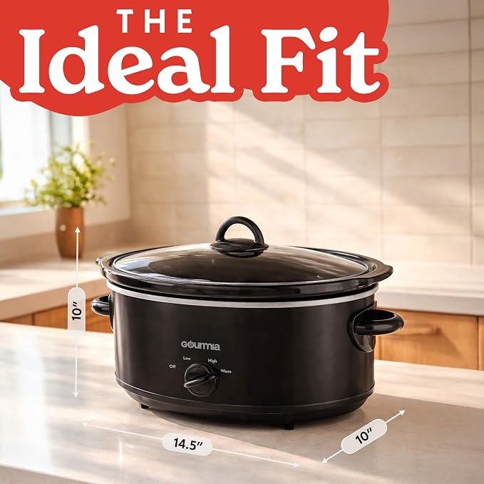 Gourmia Slow Cooker - 6 Quart Removable Ceramic Pot, Manual Controls with 3 Temperature Settings, Dishwasher Safe Crock and Glass Lid, Black