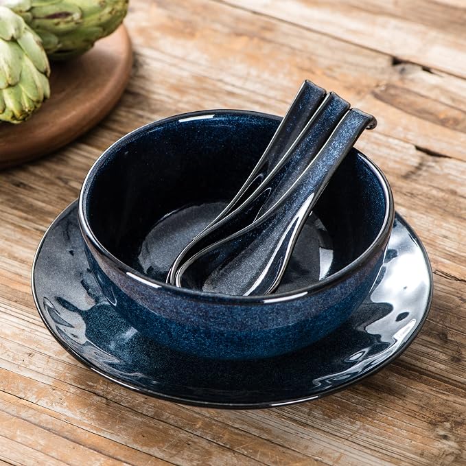 Vicrays 10PCS Ceramic Utensil Set - 5.2 Inch Spoon Ladle Rests, 6.4 inch Asian Soup Spoons, Farmhouse Kitchen Accessories for Stove and Serving - Dishwasher Safe, Blue