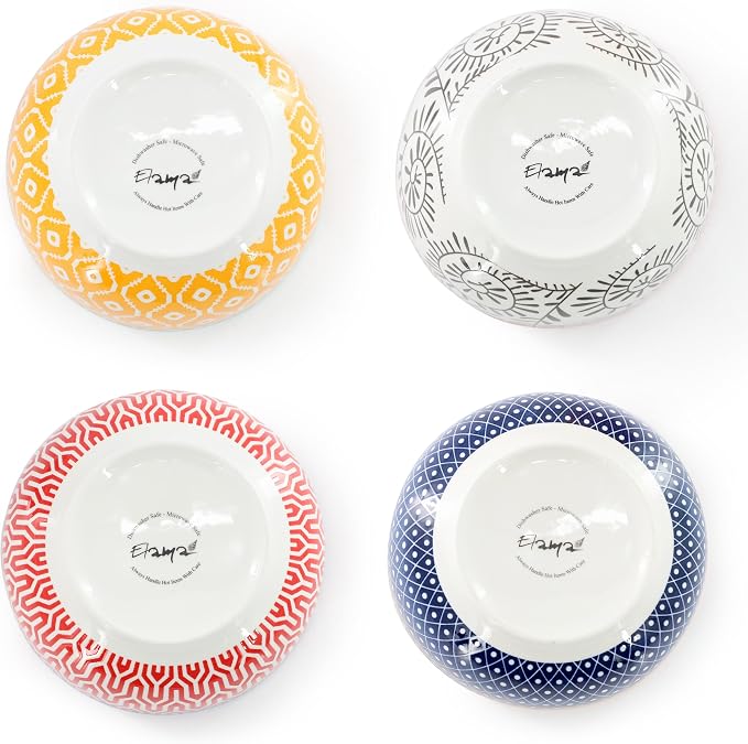 Elama Giovanna 16 Piece Assorted Design Porcelain Multi-Color Graphic Double Bowl Dinnerware Set, Tableware, Serveware, Dinnerware Set, Bowl Set (16 Piece)