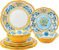 UPware 12 Piece Chianti Melamine Dinnerware Sets, Outdoor Dishes Set, Plates and Bowls Sets, Service for 4, Multicolor